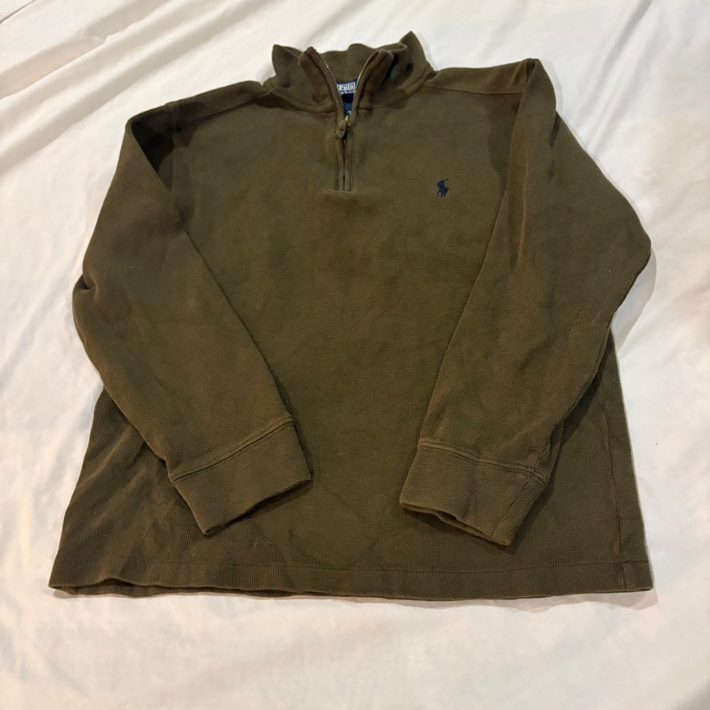 Polo Ralph Lauren Boys Olive Green Quarter Zip Cotton Pullover M 12/14 RN41381